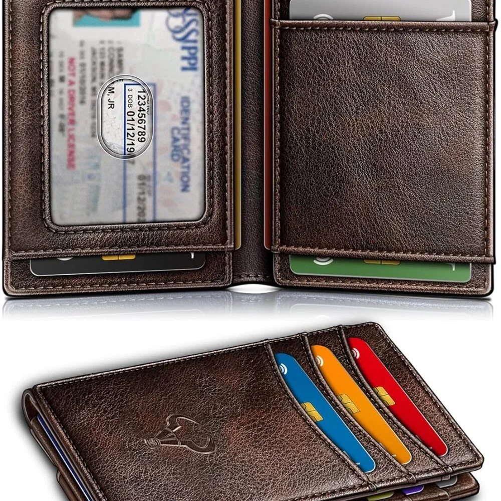 New Magnetic Closure Slim Wallet-Genuine Leather Front Pocket Wallet for Men